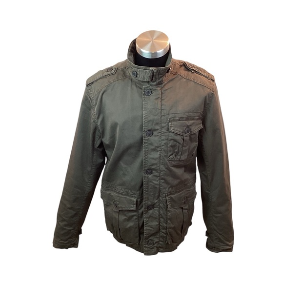 Ted Baker London Military Cargo Full Zip Cotton Jacket Dark Green
